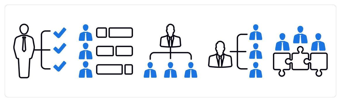 A set of 5 mix icons as skills, ability, hierarchy in blue color vector