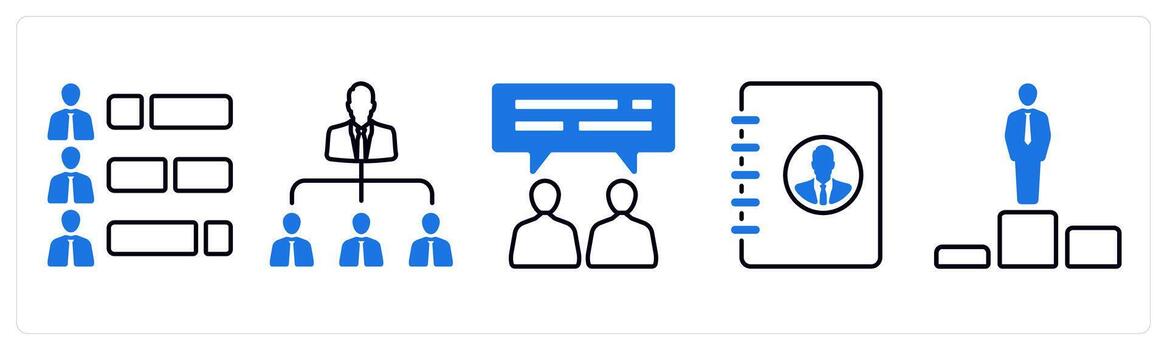 un conjunto de 5 5 mezcla íconos como capacidad, jerarquía, formación en azul color vector