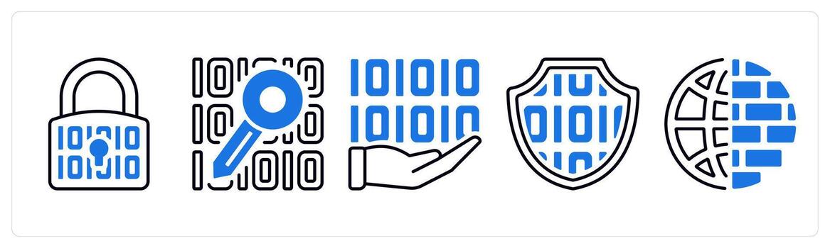un conjunto de 5 5 mezcla íconos como datos seguridad, datos, programación en azul color vector