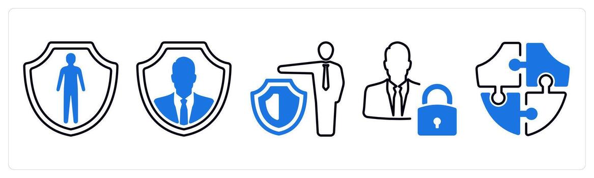 un conjunto de 5 5 mezcla íconos como seguridad, seguridad administrador, estrategia en azul color vector