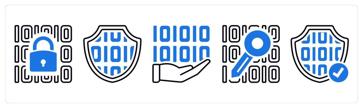 un conjunto de 5 5 mezcla íconos como datos seguridad, seguridad, programación en azul color vector