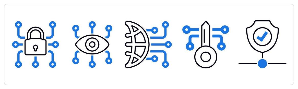 un conjunto de 5 5 mezcla íconos como datos cerrar con llave, seguridad, datos red en azul color vector
