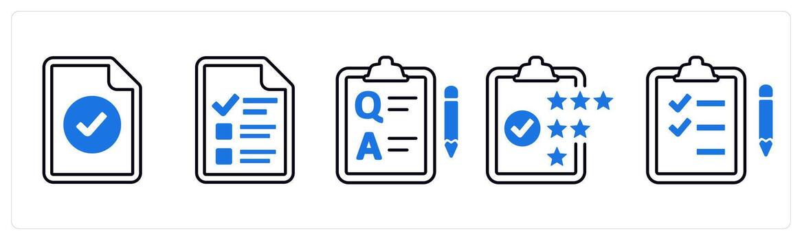 A set of 5 mix icons as approved document, survey, questionnaire in blue color vector