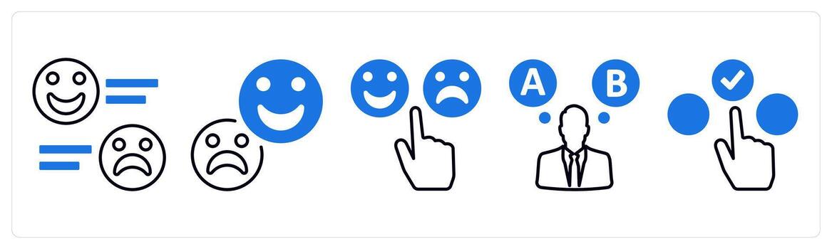 A set of 5 mix icons as feedback, response, option in blue color vector