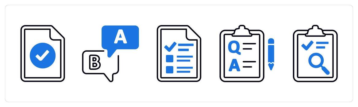 A set of 5 mix icons as approved document, option, survey in blue color vector