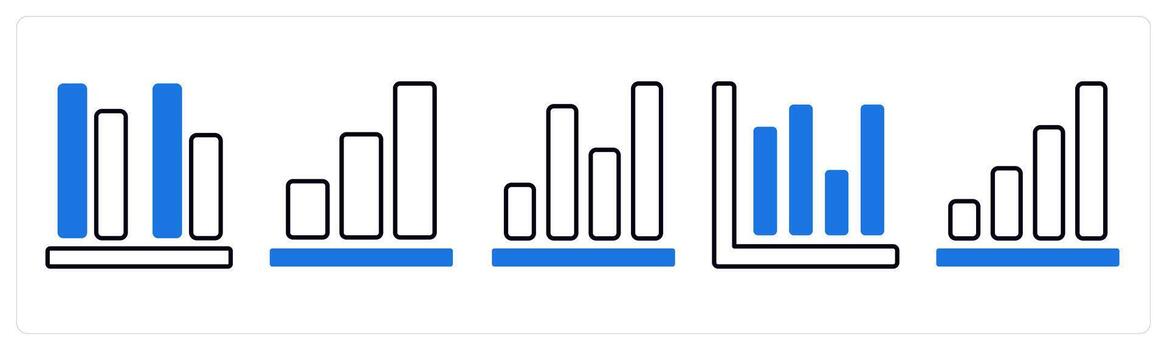 A set of 5 mix icons as organization report, growth chart, statistics in blue color vector