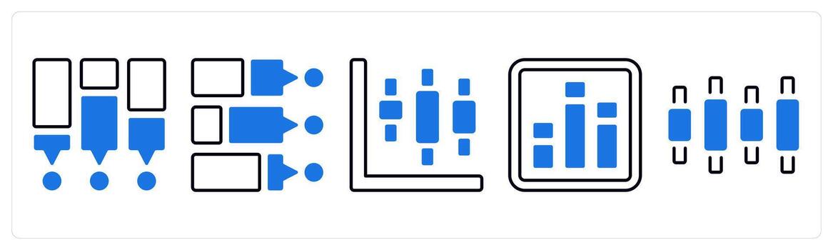 A set of 5 mix icons as daily statistics, chart, analytics in blue color vector