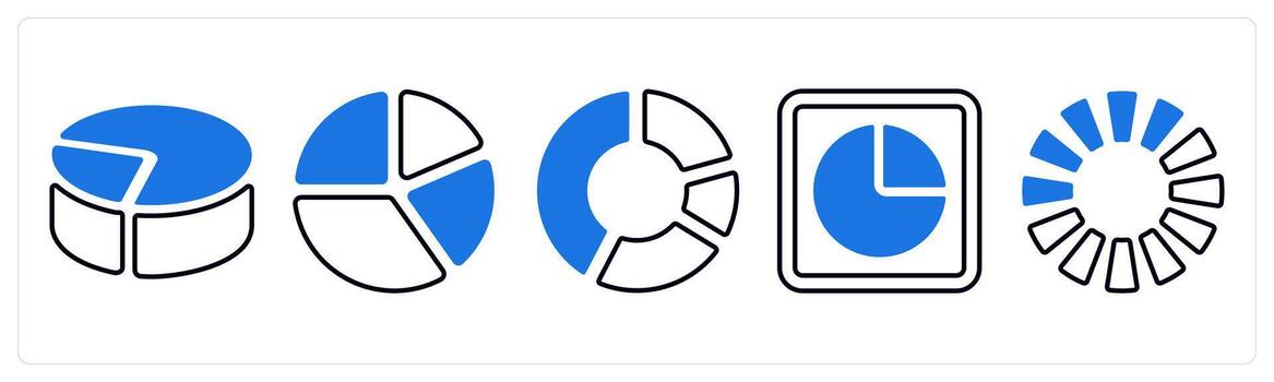 A set of 5 mix icons as pie chart, chart in blue color vector