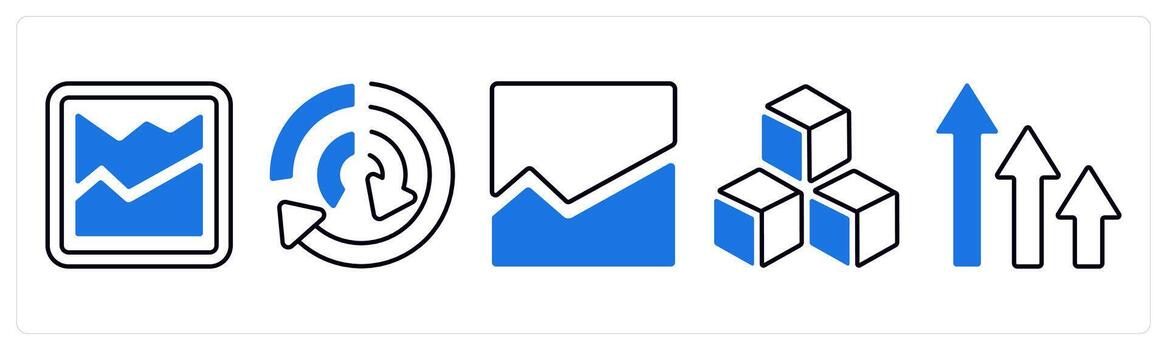 A set of 5 mix icons as graph, comparison, sales in blue color vector