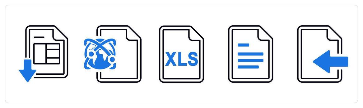 un conjunto de 5 5 mezcla íconos como descargar sobresalir hoja, global hoja, sobresalir sábana en azul color vector