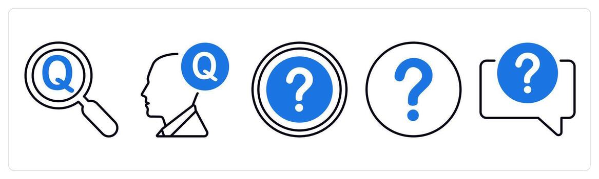A set of 5 mix icons as question, have question in blue color vector