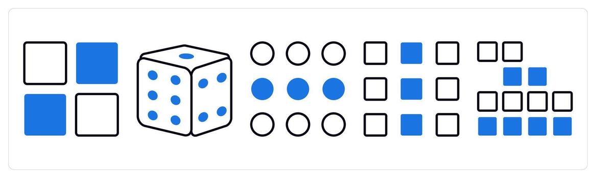 A set of 5 mix icons as grid, dice, dots grid in blue color vector