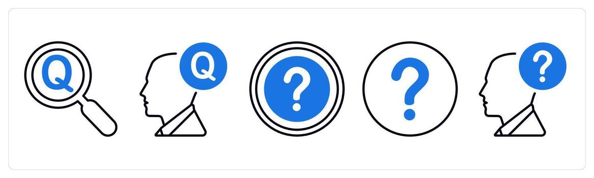 A set of 5 mix icons as question, query in blue color vector