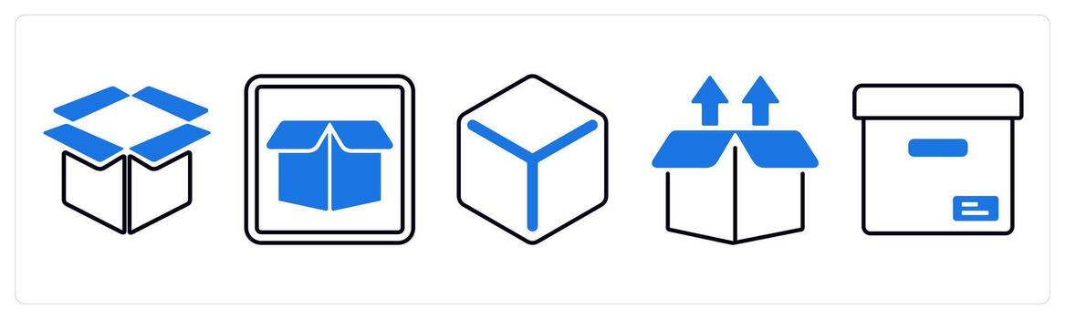 A set of 5 mix icons as box, drop box, upload box in blue color vector