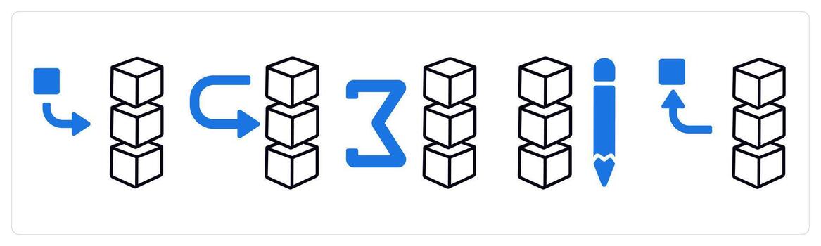 A set of 5 mix icons as add stack, move drive data, sum of drive in blue color vector