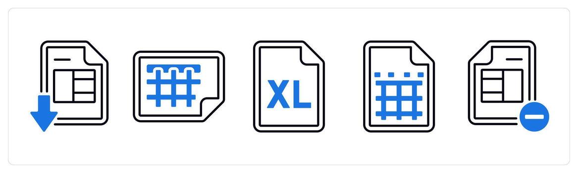 un conjunto de 5 5 mezcla íconos como descargar sobresalir hoja, sobresalir hoja, eliminar sábana en azul color vector