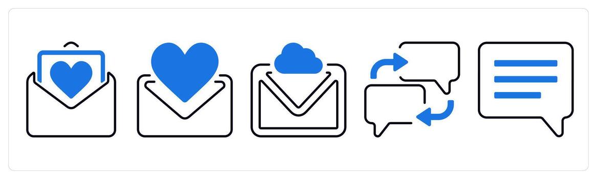 A set of 5 mix icons as mail, favorite message, cloud message in blue color vector