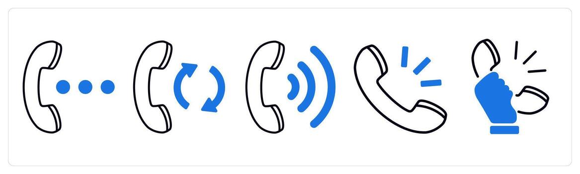 A set of 5 mix icons as speaker, call transfer, dialing in blue color vector