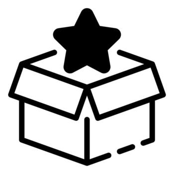An open box containing a shining star, symbolizing success, the image depicts a reward and achievement with simple shapes. vector