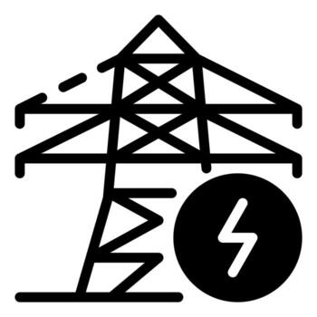 un simplificado ilustración de un imponente electricidad pilón, transporte poder y energía mediante sus estructural diseño. un estilizado tornillo de relámpago dentro un circulo acentúa el ilustración. vector