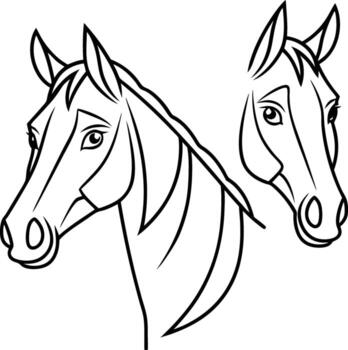 dos caballo cabezas frente a diferente direcciones perfil vector