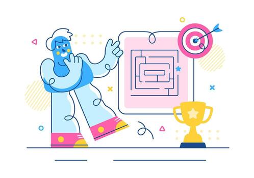 Man Running Up a Financial Graph Symbolizing Business Struggles and Success in Flat Background vector