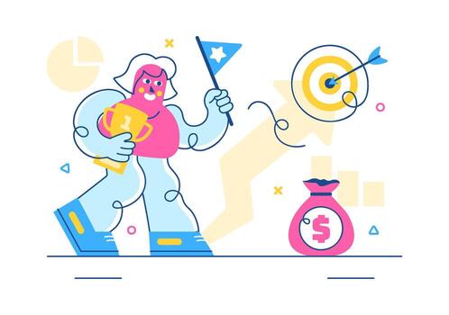 Climbing to Success Illustration with Businessman Running Up a Graph in Flat Style vector