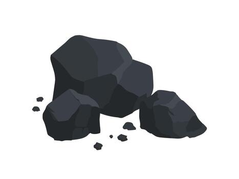 Pieces of fossil stone, black mineral rock stone of graphite or charcoal vector