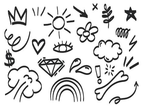 Hand drawn sketch element, set of doodle design vector