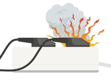 Plug with electric shock, Overload plug in power, Short circuit burning electrical vector