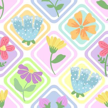 Seamless floral and geometric fabric pattern in pastel tones, ideal for textile and surface vector