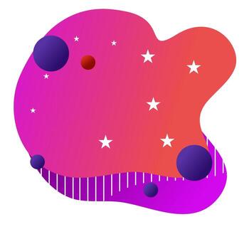 Vibrant abstract blob with stars and spheres, modern design, energetic, creative, fluid shape, dynamic. vector