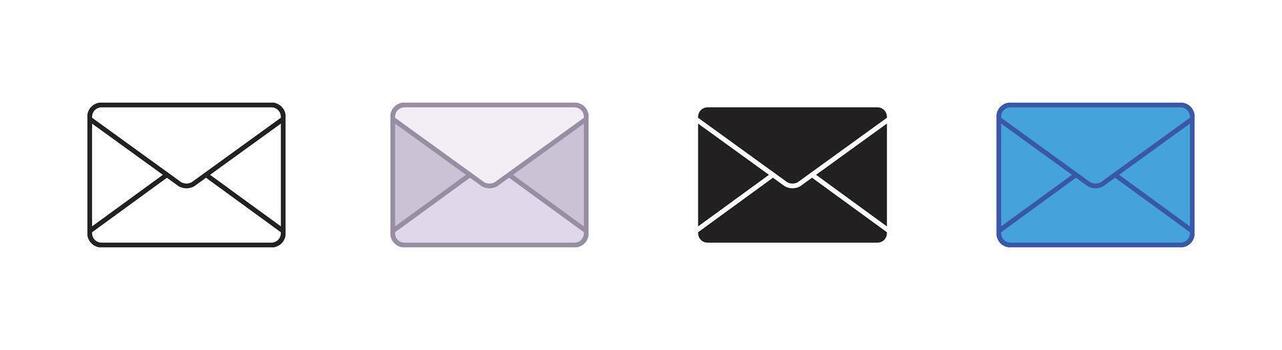 Envelope icons in outline style for email and communication vector
