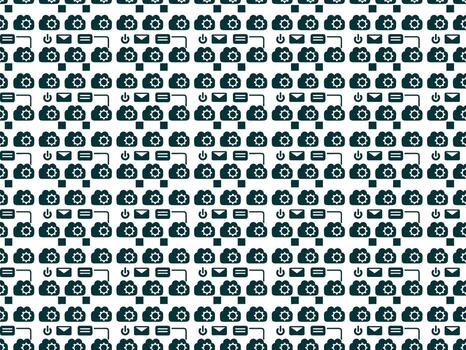 Technology Icon Seamless Pattern with Cloud Gear Email and Power Symbols on White Background vector