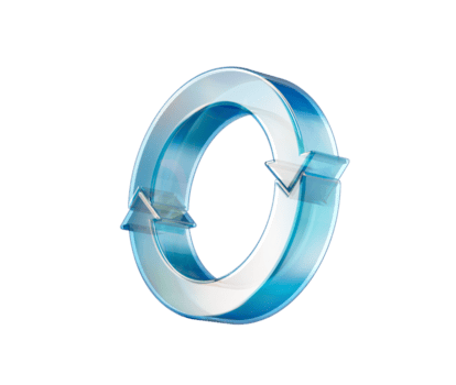 en 3d transparent medurs pil slinga symboliserar återvinning och kontinuerlig rotation. 3d illustration png