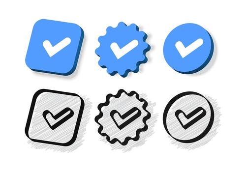 Blue Checkmark Icon Set in Badge and Outline Style for Approval or Verification vector