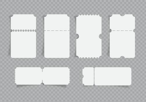 White Blank Ticket Shape Set with Rounded and Perforated Edges for Event or Voucher Design vector
