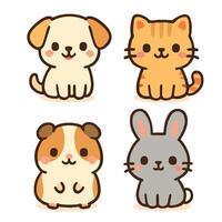 cuatro adorable kawaii mascota animales, perro, gato, hámster, y Conejo vector