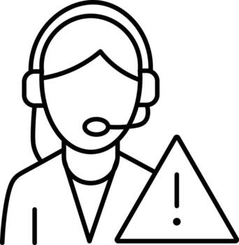 cliente Servicio representante icono auriculares advertencia firmar, apoyo agente alerta, línea directa asistencia, técnico problema notificación, comunicación problema, precaución símbolo, línea Arte estilo vector