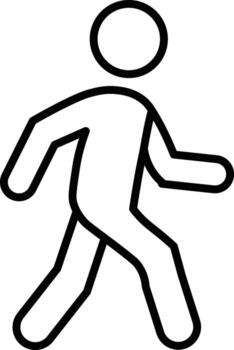Walking person icon, black outline, simple human figure, isolated on transparency background, minimal style, symbol for pedestrian or walking, clear and modern design vector