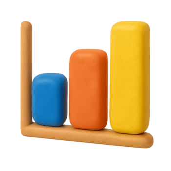 Abstract representation of increasing values with colorful blocks on a shelf png