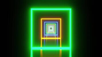 fyrkant tunnel rörelse med flerfärgad neon Ränder bakgrund vj slinga video