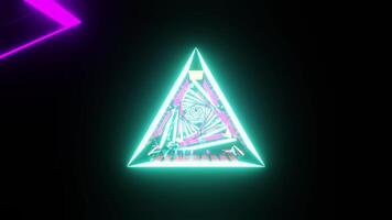 luminosa neon triangolo sci fi tunnel sfondo attraverso il navicella spaziale vj ciclo continuo video