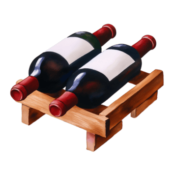 Two Bottles of Red Wine on Wooden Rack Displaying Empty Labels for Custom Branding png