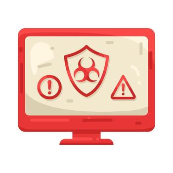 Illustration of Computer Monitor Showing Virus Warning Alert vector