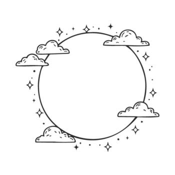 circular nube marco con estrellas mano dibujadocelestial diseño en sencillo contorno estilo vector
