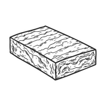 Hand drawnwooden block with texture detailing in monochrome design vector