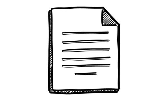 drawn document illustration with lines and folded corner vector