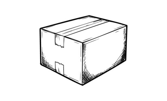 Sketch of a simple cardboard box with tape details vector