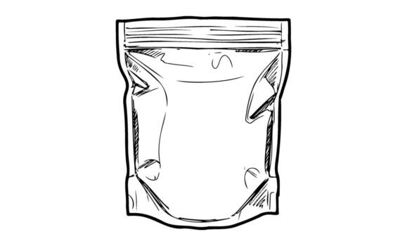 Sketch of a stand-up pouch with zipper closure for product packaging vector
